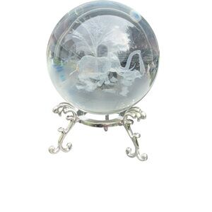 3D Laser Engraved Crystal Ball Paperweight With Stand Mom And Baby Elephant